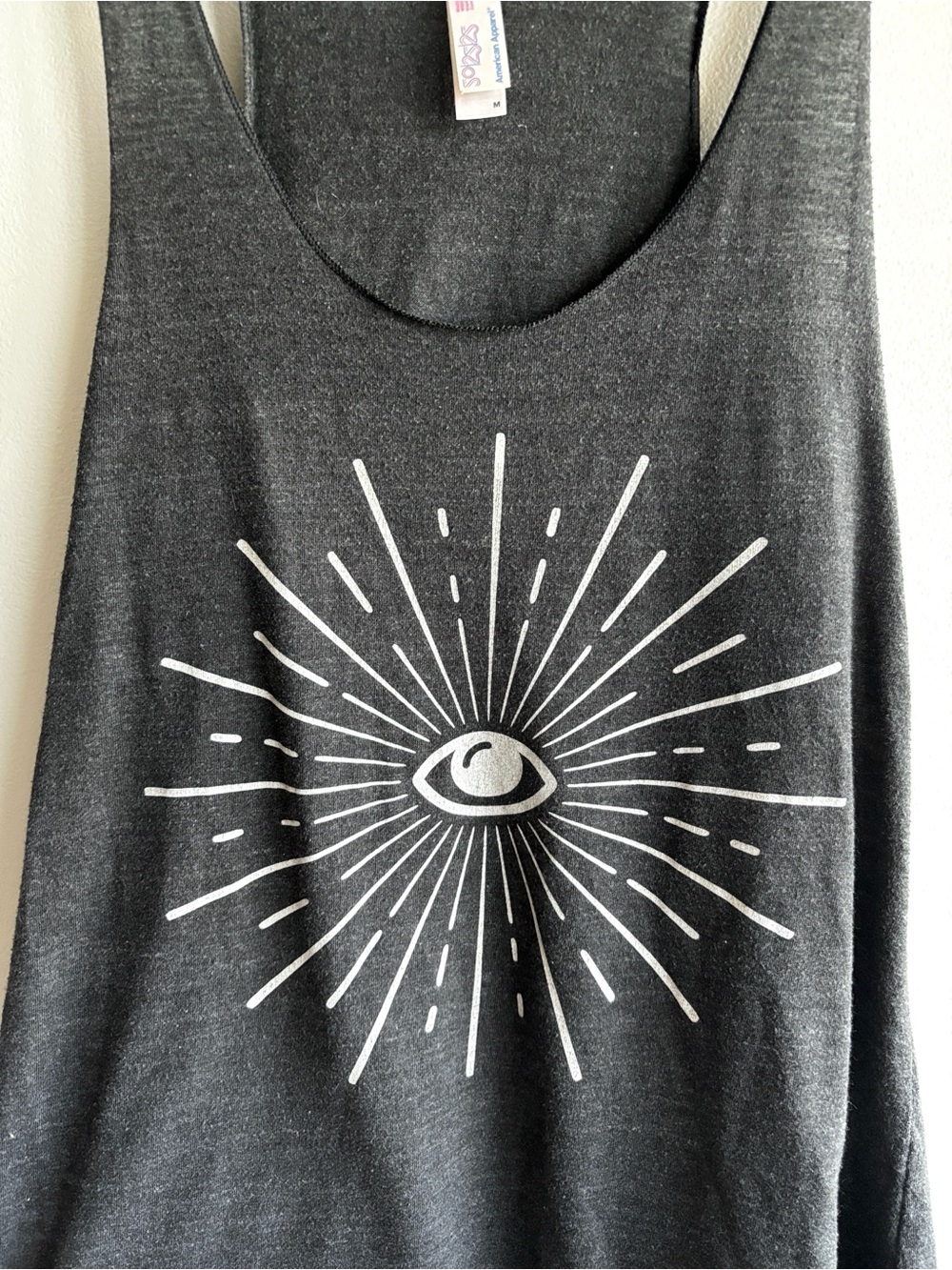 Evil Eye Graphic Racerback Mischievous Design Tank Charcoal Gray Goth Grunge M